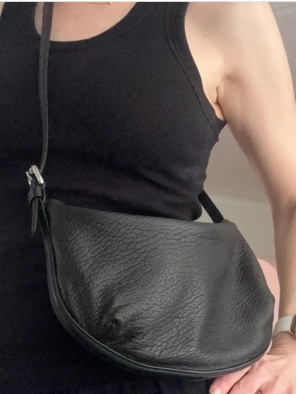 Massimo Dutti Black Pebbled Leather Crossbody Bag | Soft Nappa Leather 🖤